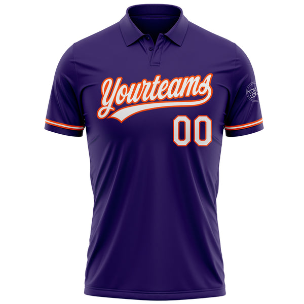 Custom Purple White-Orange Performance Vapor Golf Polo Shirt