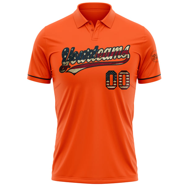 Custom Orange Vintage USA Flag-Black Performance Vapor Golf Polo Shirt