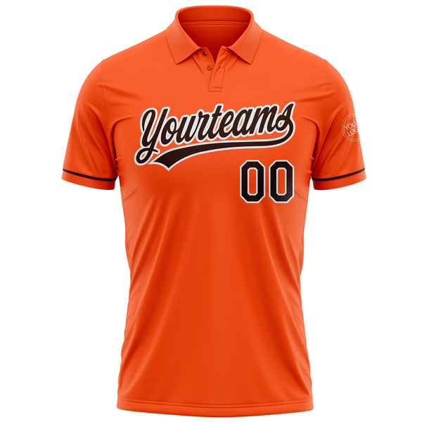 Custom Orange Brown-White Performance Vapor Golf Polo Shirt