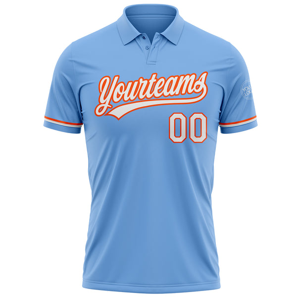 Custom Light Blue White-Orange Performance Vapor Golf Polo Shirt