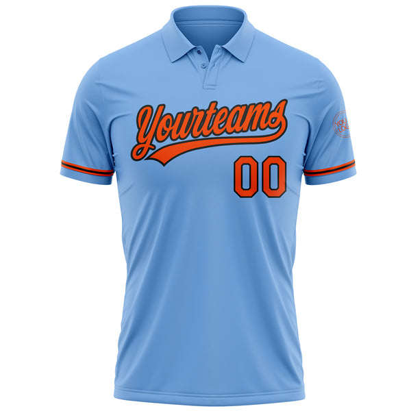 Custom Light Blue Orange-Black Performance Vapor Golf Polo Shirt