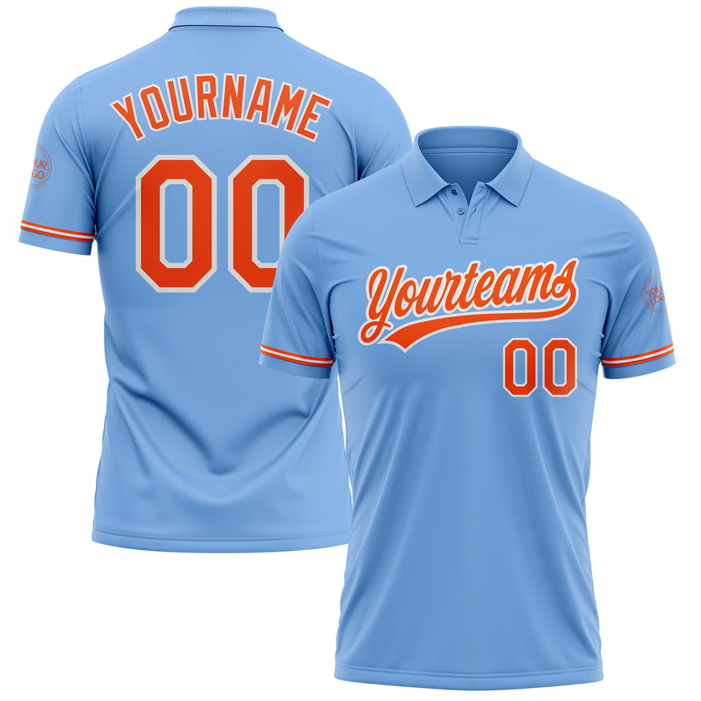 Custom Light Blue Orange-White Performance Vapor Golf Polo Shirt