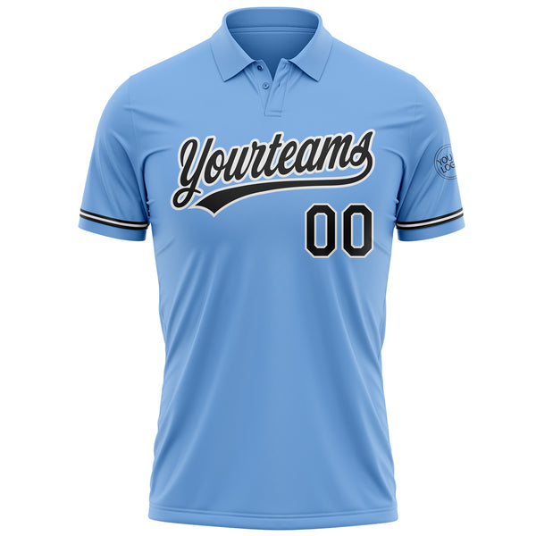 Custom Light Blue Black-White Performance Vapor Golf Polo Shirt