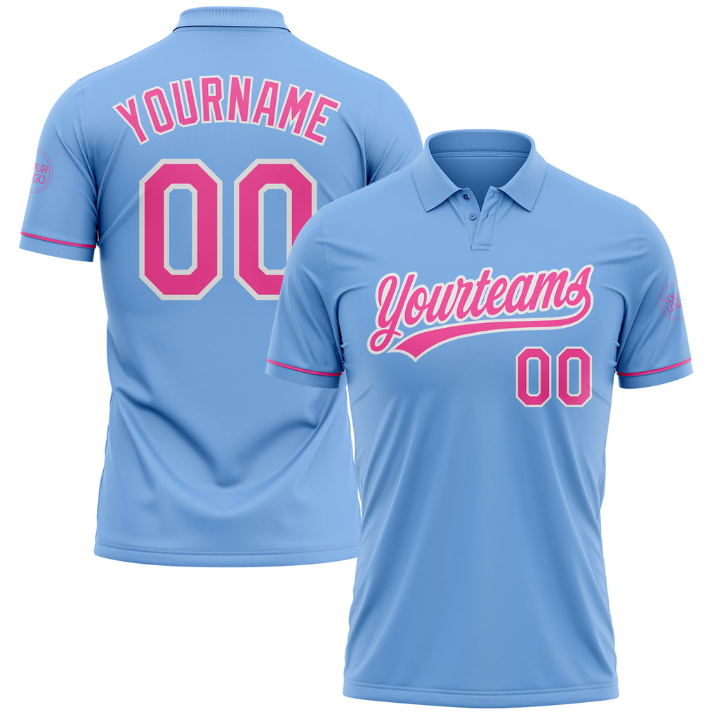 Custom Light Blue Pink-White Performance Vapor Golf Polo Shirt