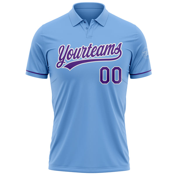 Custom Light Blue Purple-White Performance Vapor Golf Polo Shirt