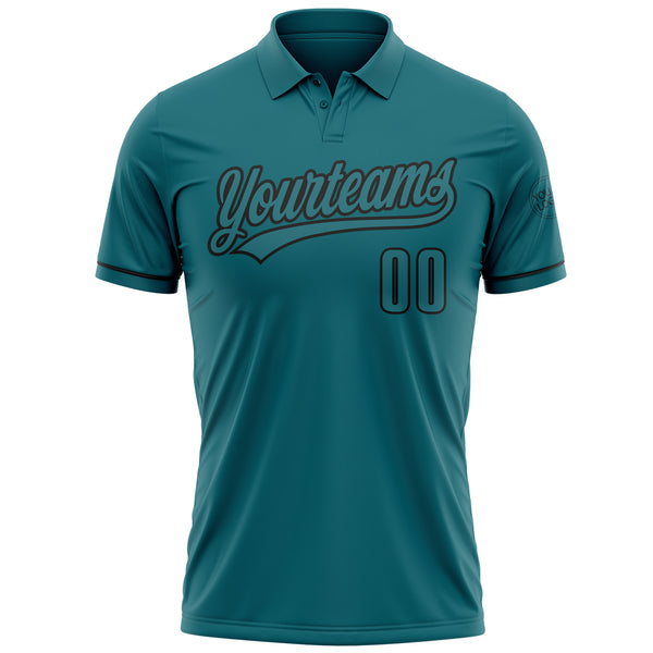 Custom Teal Black Performance Vapor Golf Polo Shirt