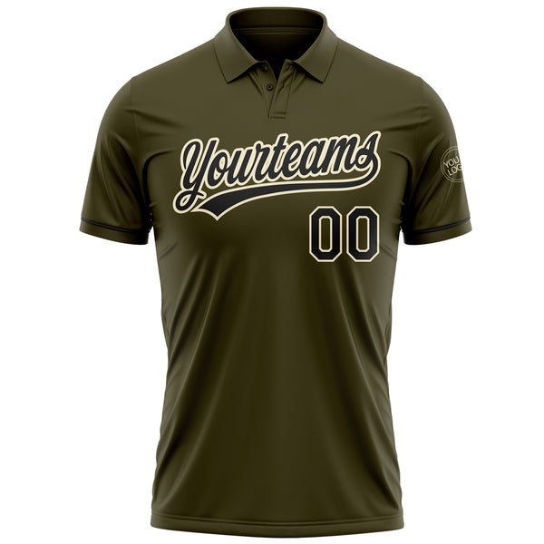 Custom Olive Black-Cream Performance Vapor Salute To Service Golf Polo Shirt