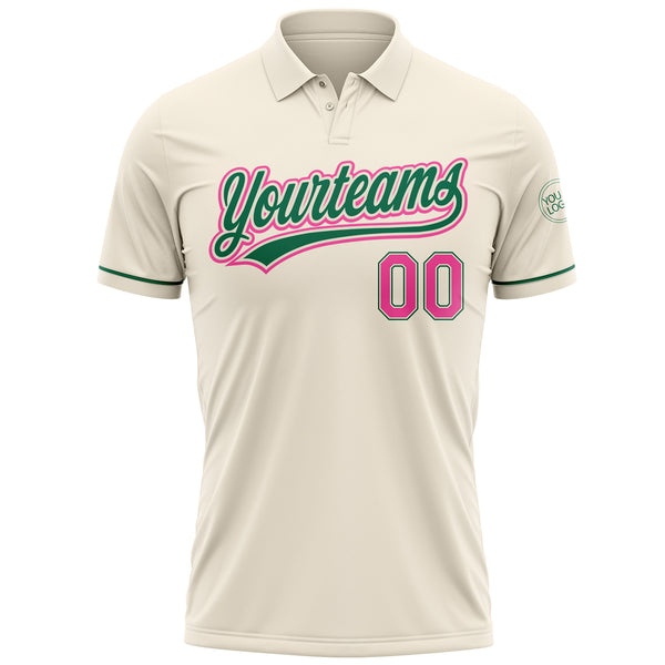 Custom Cream Pink-Kelly Green Performance Vapor Golf Polo Shirt