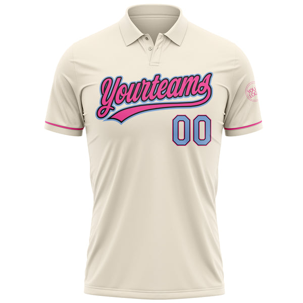 Custom Cream Light Blue Black-Pink Performance Vapor Golf Polo Shirt