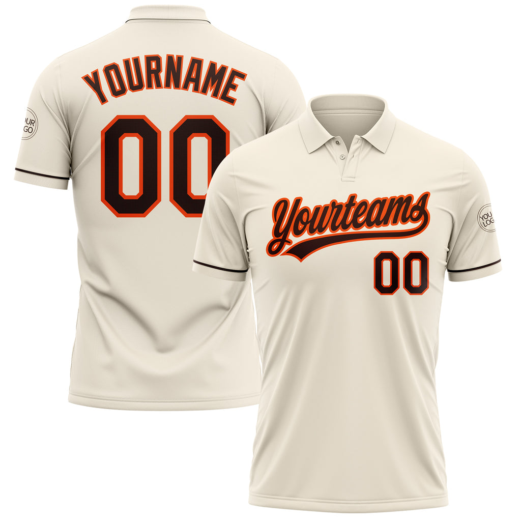 Custom Cream Brown-Orange Performance Vapor Golf Polo Shirt