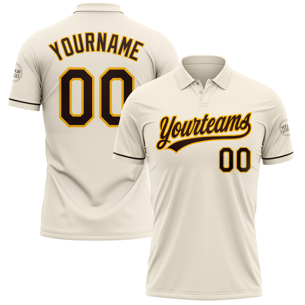 Custom Cream Brown-Gold Performance Vapor Golf Polo Shirt