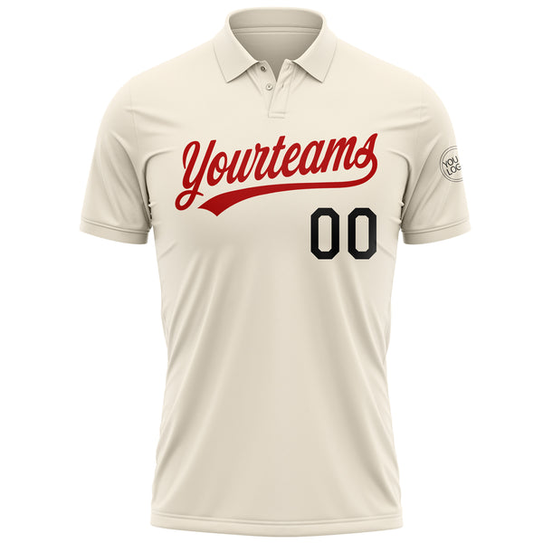 Custom Cream Black-Red Performance Vapor Golf Polo Shirt