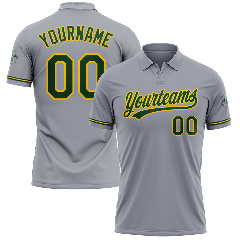 Custom Gray Green-Yellow Performance Vapor Golf Polo Shirt