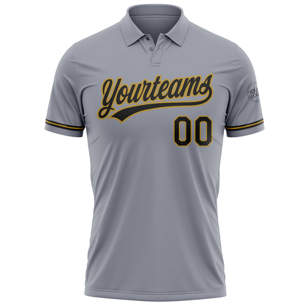 Custom Gray Black-Old Gold Performance Vapor Golf Polo Shirt