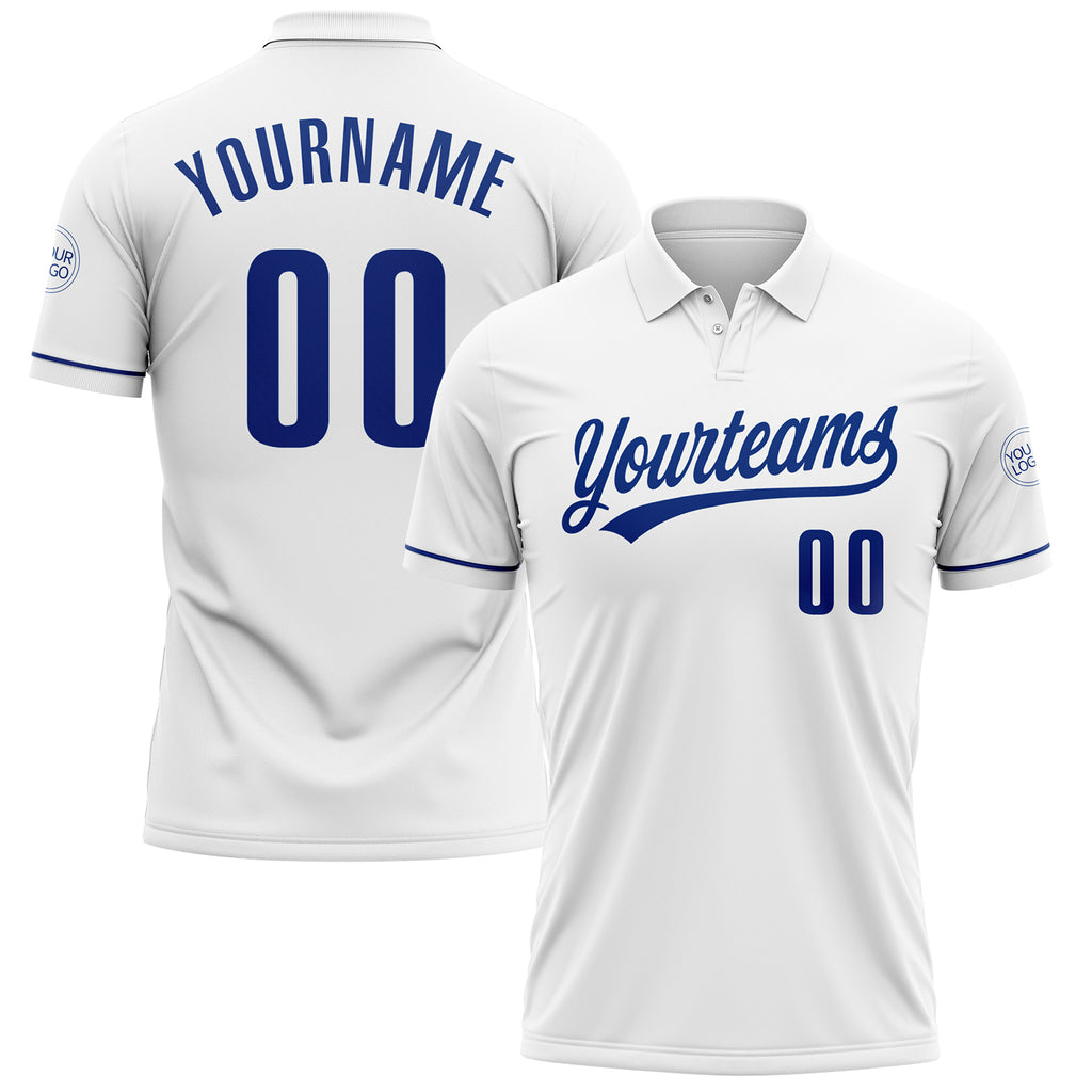 Custom White Royal Performance Vapor Golf Polo Shirt