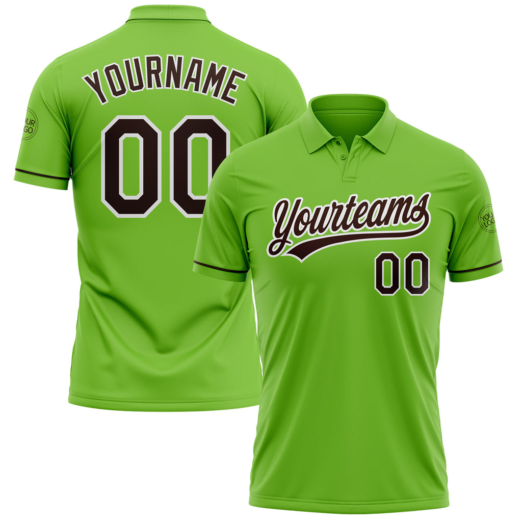 Custom Neon Green Brown-White Performance Vapor Golf Polo Shirt