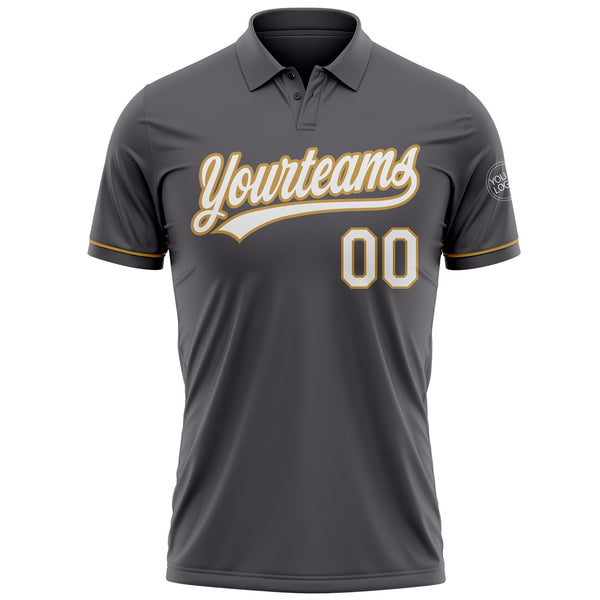 Custom Steel Gray White-Old Gold Performance Vapor Golf Polo Shirt