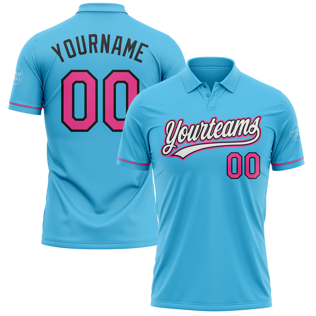 Custom Sky Blue Pink-Black Performance Vapor Golf Polo Shirt