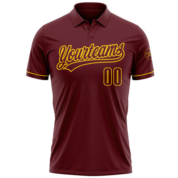 Custom Burgundy Yellow Performance Vapor Golf Polo Shirt