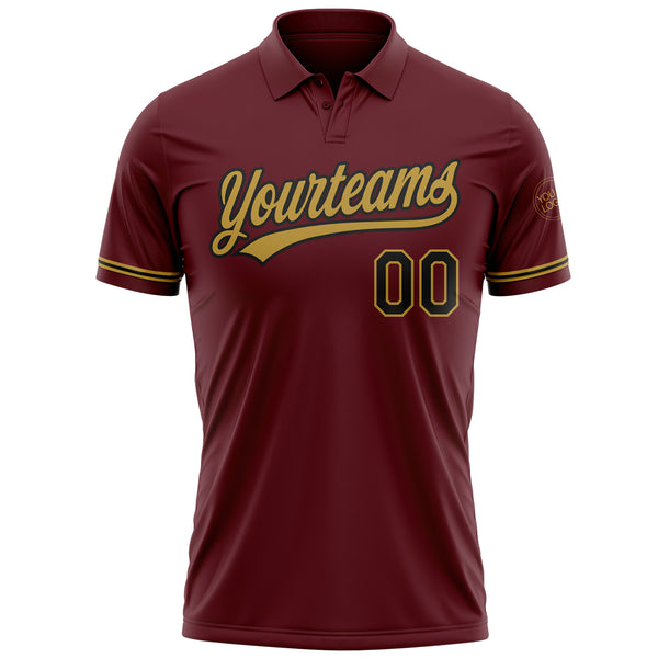 Custom Burgundy Black-Old Gold Performance Vapor Golf Polo Shirt