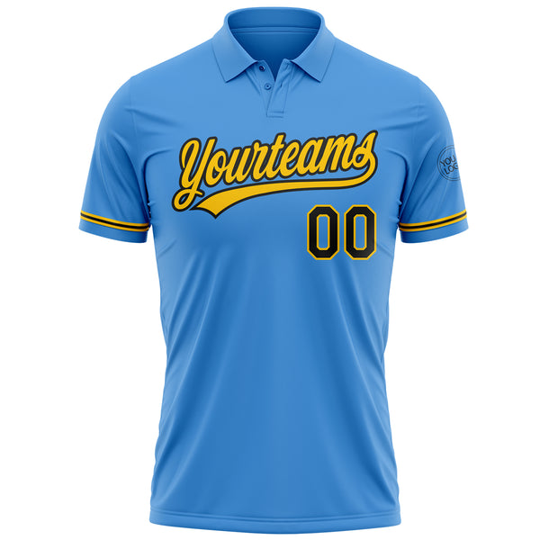 Custom Powder Blue Black-Yellow Performance Vapor Golf Polo Shirt