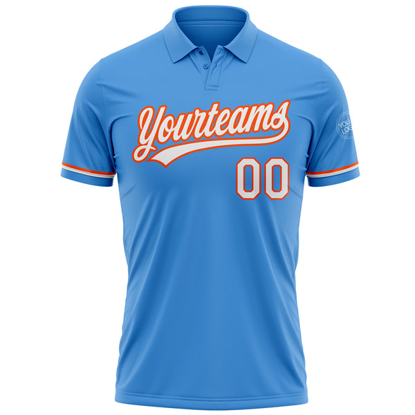 Custom Powder Blue White-Orange Performance Vapor Golf Polo Shirt