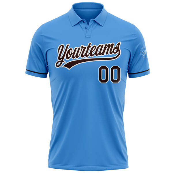 Custom Powder Blue Brown-White Performance Vapor Golf Polo Shirt