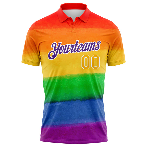 Custom Rainbow Gold-Purple 3D Pattern Design Pride Month Love Is Love LGBT Performance Golf Polo Shirt