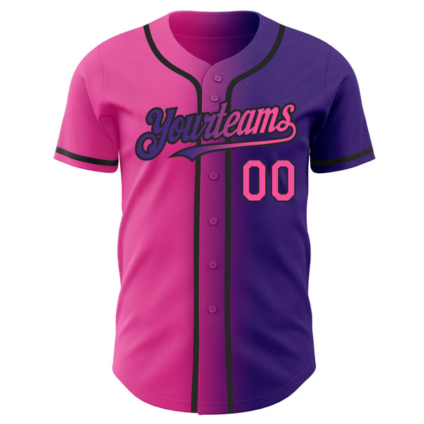 Custom Purple Pink-Black Authentic Gradient Fashion Baseball Jersey