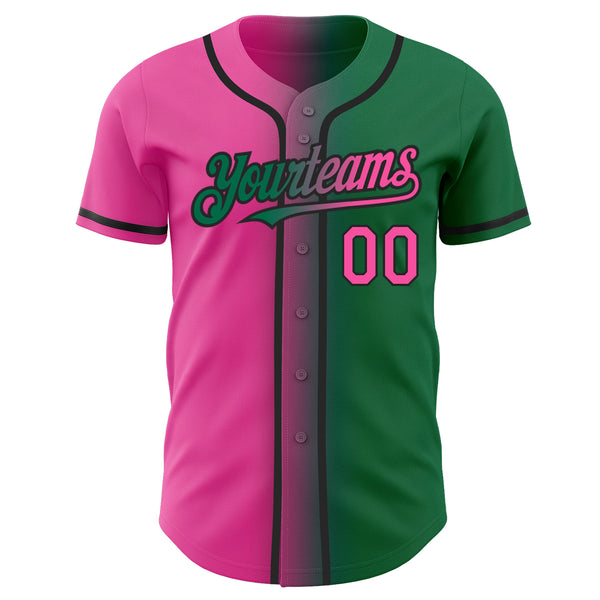 Custom Kelly Green Pink-Black Authentic Gradient Fashion Baseball Jersey