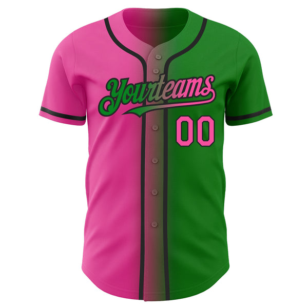 Custom Grass Green Pink-Black Authentic Gradient Fashion Baseball Jersey
