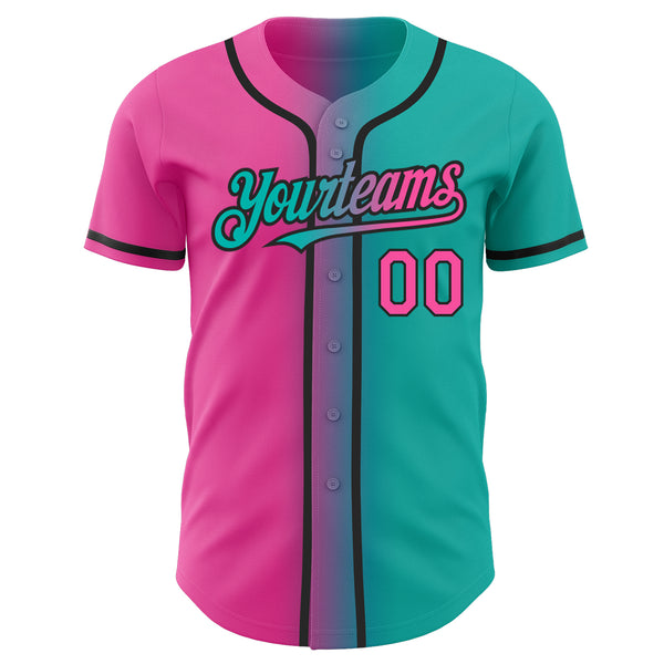 Custom Aqua Pink-Black Authentic Gradient Fashion Baseball Jersey