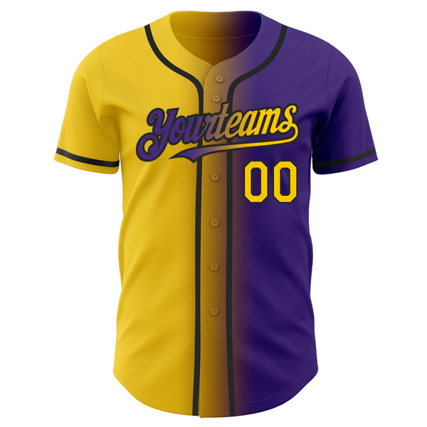 Custom Purple Yellow-Black Authentic Gradient Fashion Baseball Jersey