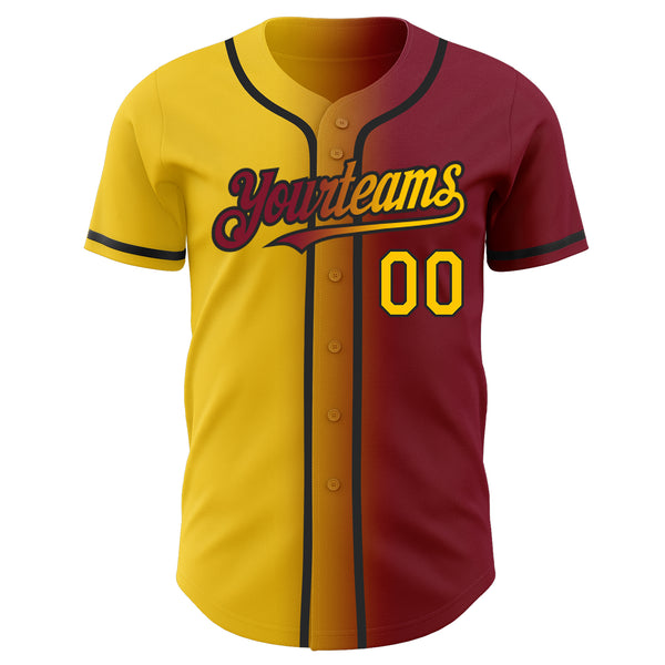 Custom Crimson Yellow-Black Authentic Gradient Fashion Baseball Jersey
