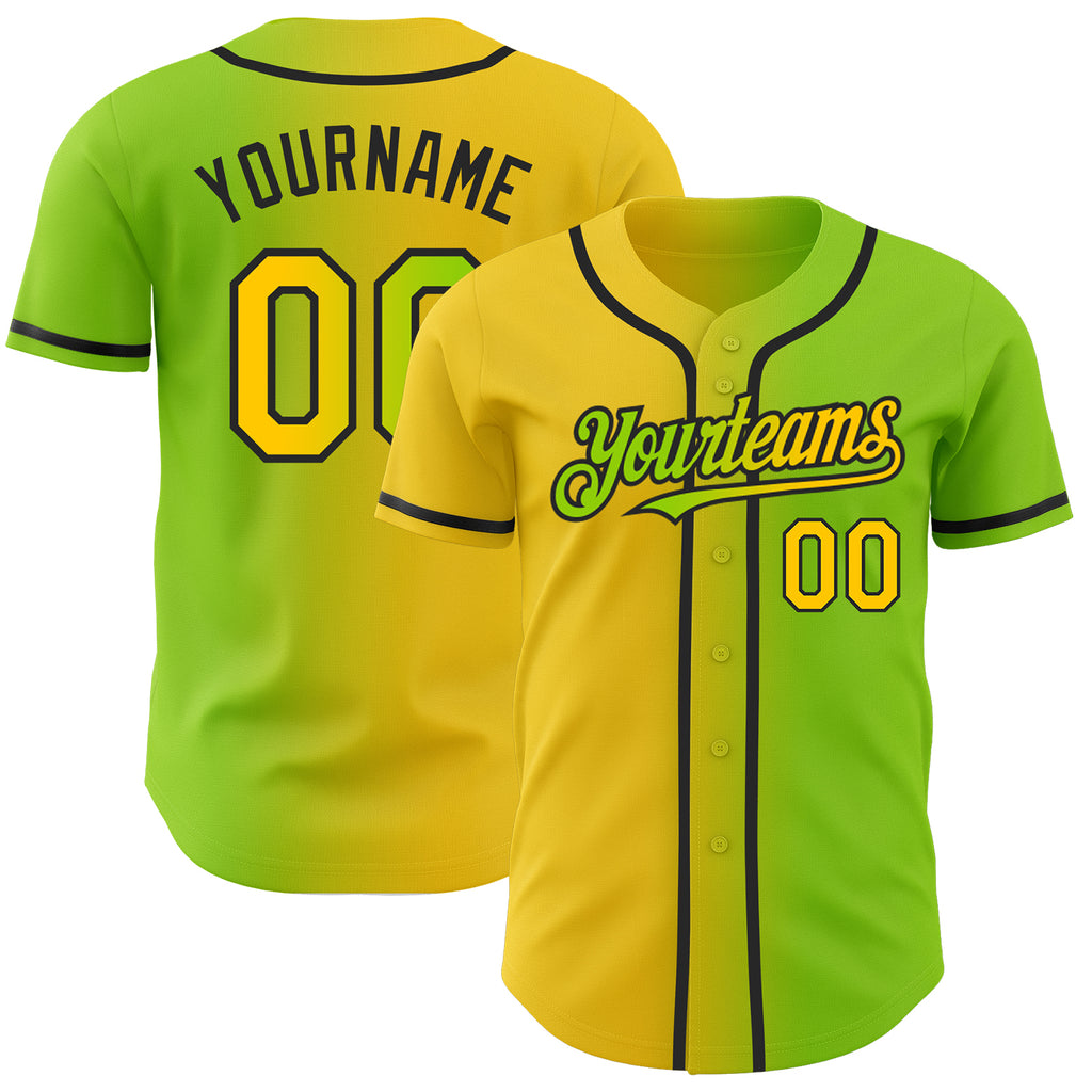 Custom Neon Green Yellow-Black Authentic Gradient Fashion Baseball Jersey