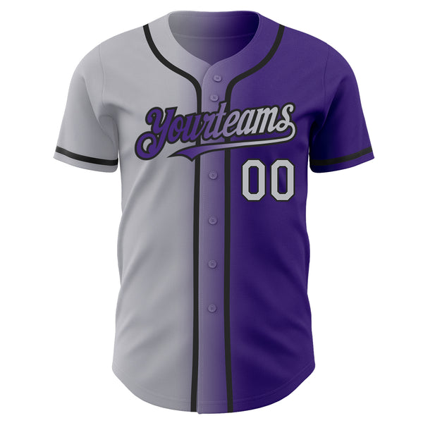 Custom Purple Gray-Black Authentic Gradient Fashion Baseball Jersey