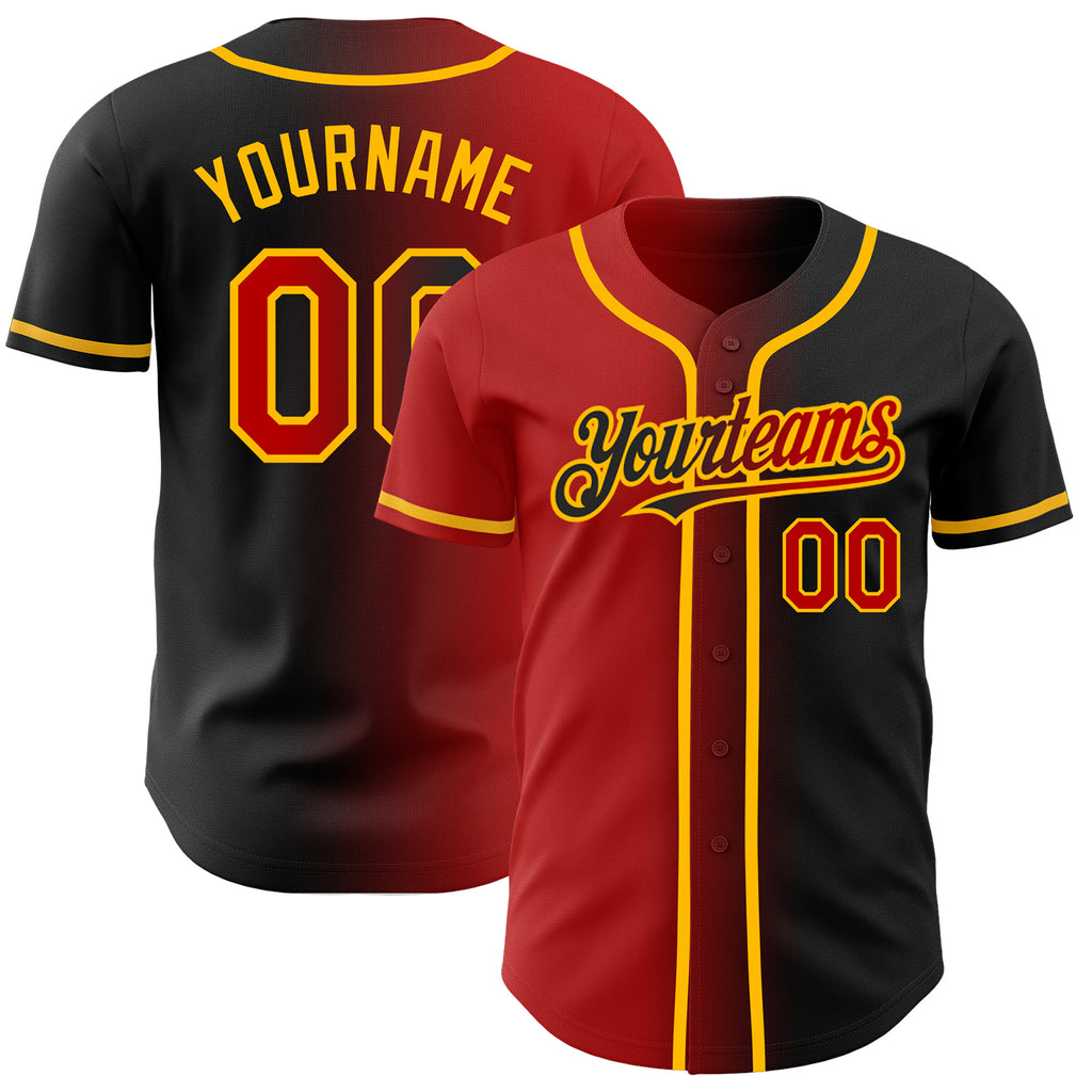 Custom Black Red-Gold Authentic Gradient Fashion Baseball Jersey