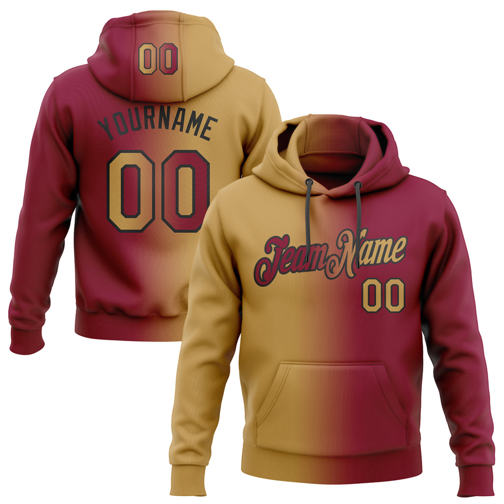 Custom Stitched Maroon Old Gold-Black Gradient Fashion Sports Pullover Sweatshirt Hoodie