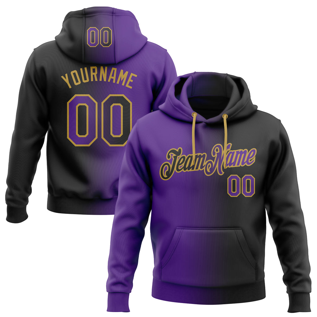 Custom Stitched Black Purple-Old Gold Gradient Fashion Sports Pullover Sweatshirt Hoodie