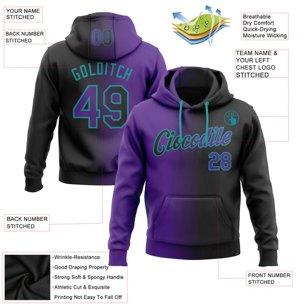 Custom Stitched Black Purple-Teal Gradient Fashion Sports Pullover Sweatshirt Hoodie