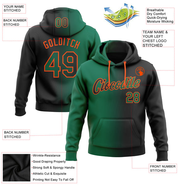 Custom Stitched Black Kelly Green-Orange Gradient Fashion Sports Pullover Sweatshirt Hoodie