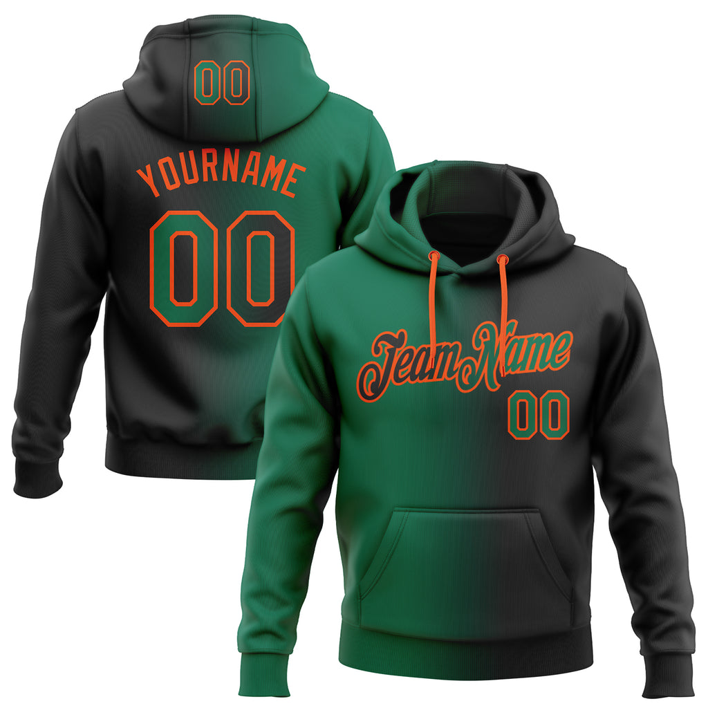 Custom Stitched Black Kelly Green-Orange Gradient Fashion Sports Pullover Sweatshirt Hoodie