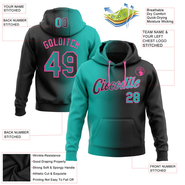 Custom Stitched Black Aqua-Pink Gradient Fashion Sports Pullover Sweatshirt Hoodie