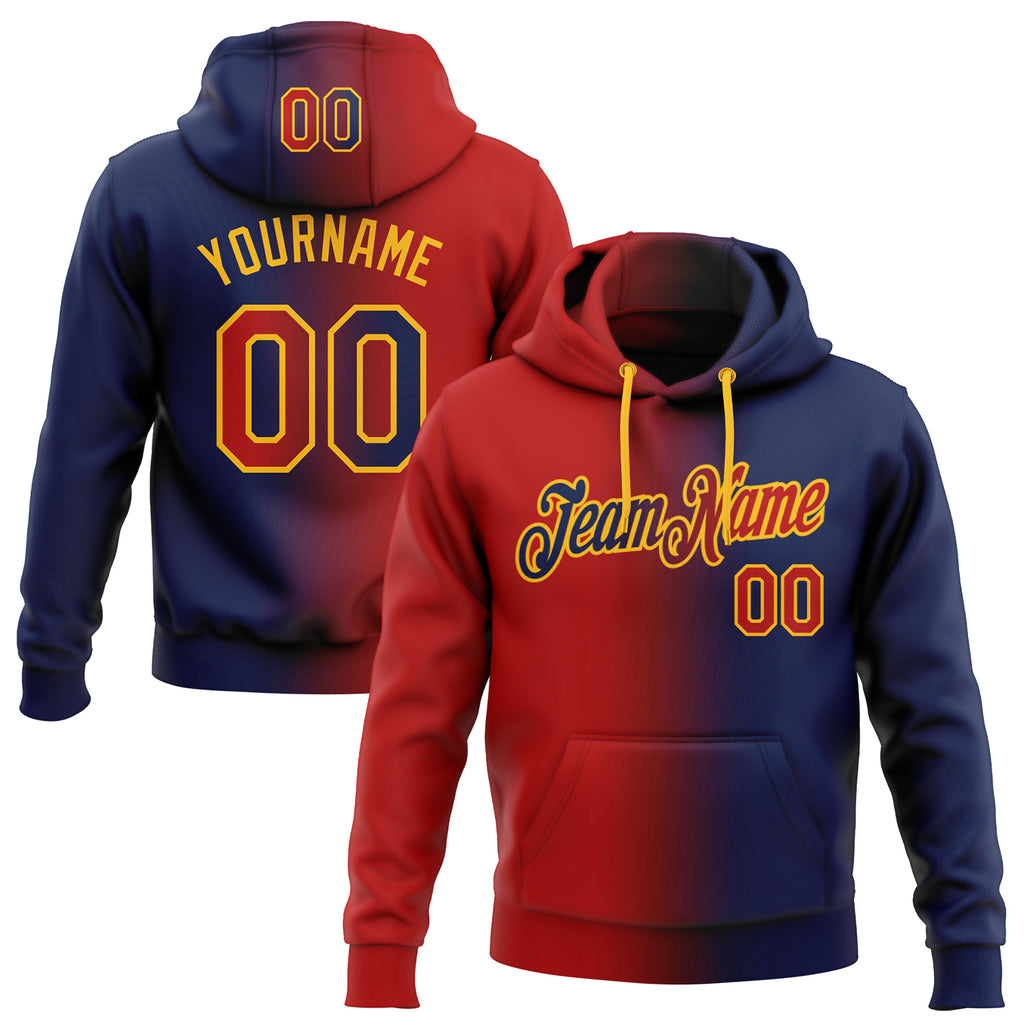 Custom Stitched Navy Red-Gold Gradient Fashion Sports Pullover Sweatshirt Hoodie