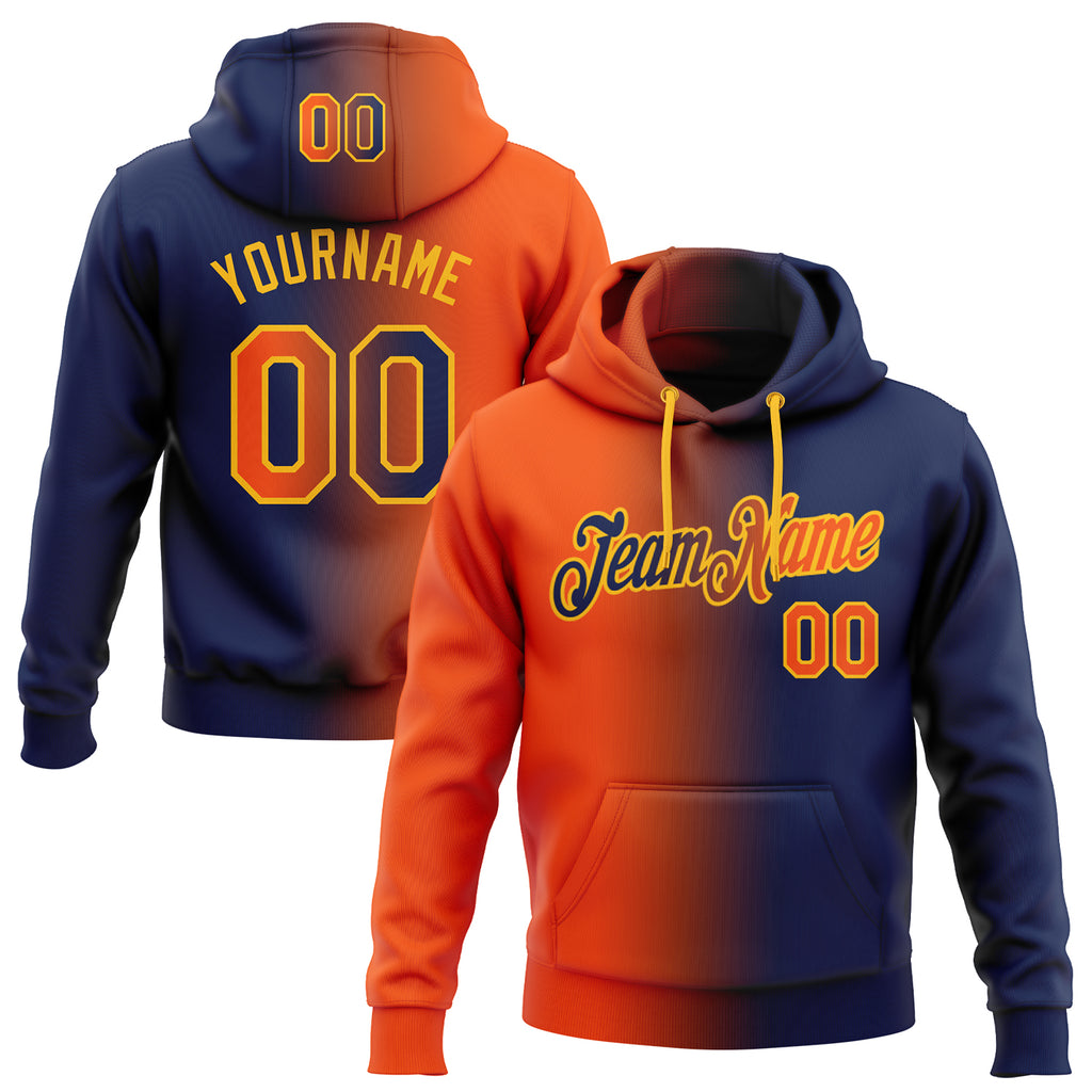 Custom Stitched Navy Orange-Gold Gradient Fashion Sports Pullover Sweatshirt Hoodie