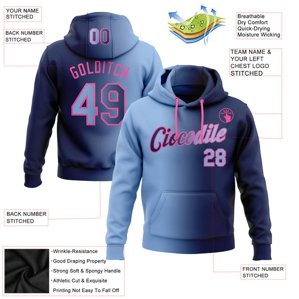 Custom Stitched Navy Light Blue-Pink Gradient Fashion Sports Pullover Sweatshirt Hoodie