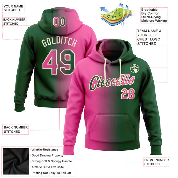 Custom Stitched Green Pink-Cream Gradient Fashion Sports Pullover Sweatshirt Hoodie