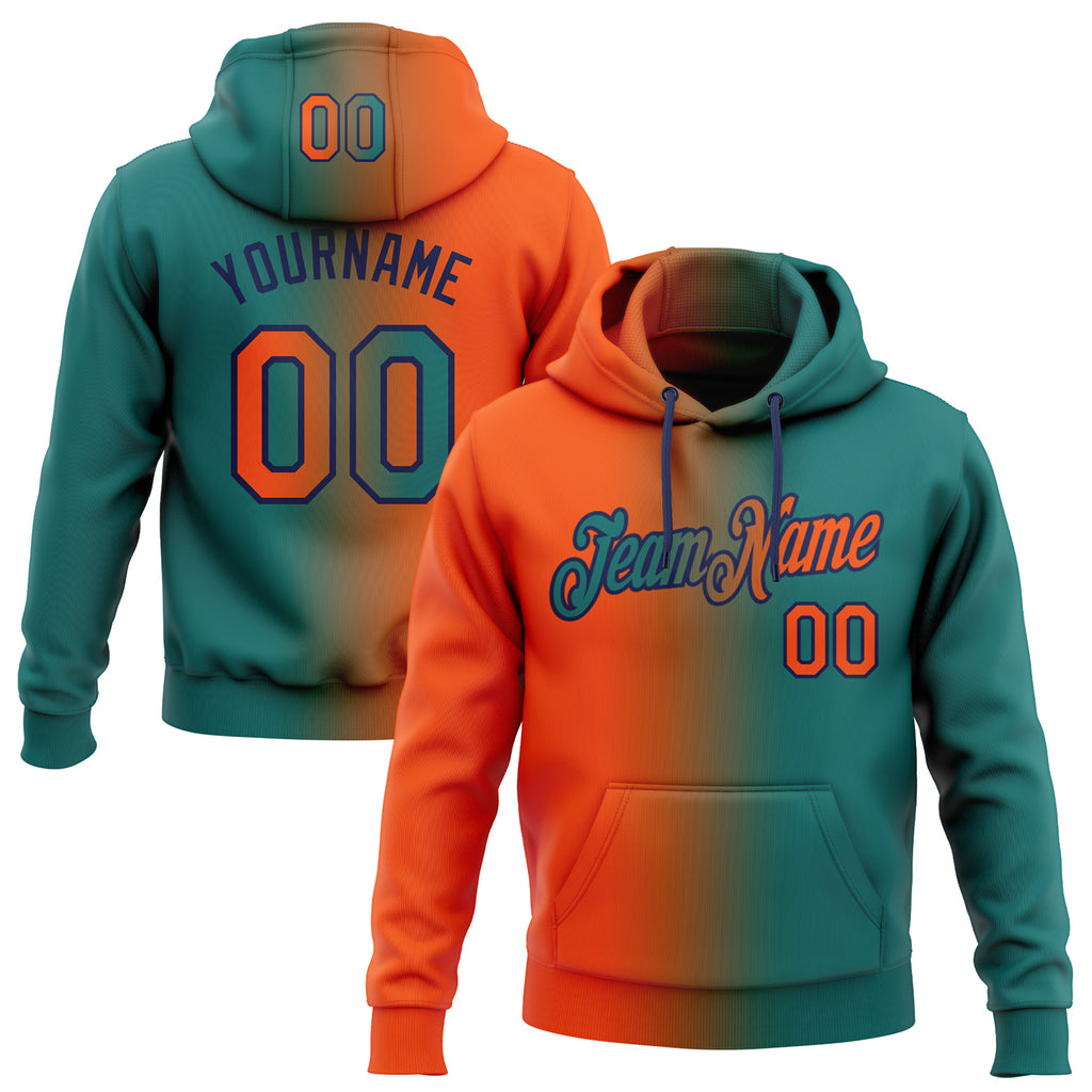 Custom Stitched Teal Orange-Navy Gradient Fashion Sports Pullover Sweatshirt Hoodie