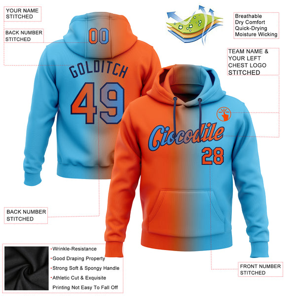 Custom Stitched Sky Blue Orange-Navy Gradient Fashion Sports Pullover Sweatshirt Hoodie
