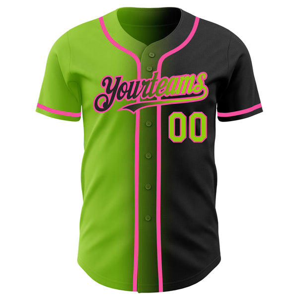 Custom Black Neon Green-Pink Authentic Gradient Fashion Baseball Jersey